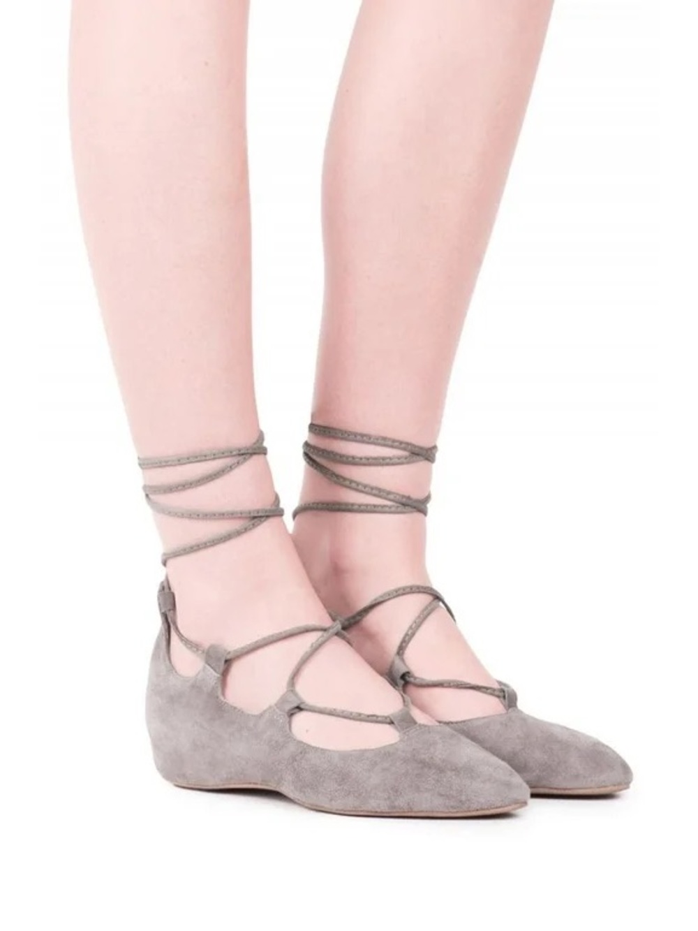 Jeffrey Campbell Atsuko Taupe Suede Wrap Around Lace Up Pointed Toe Wedge Flats - Picture 6 of 6